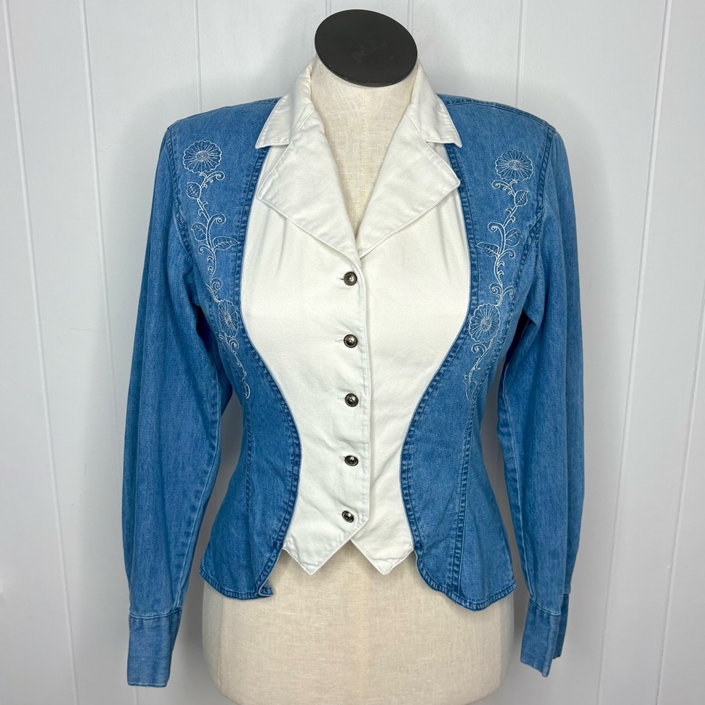 Wrangler Western Wear for Women Embroidered Denim Western Button Down Vintage - Picture 2 of 9